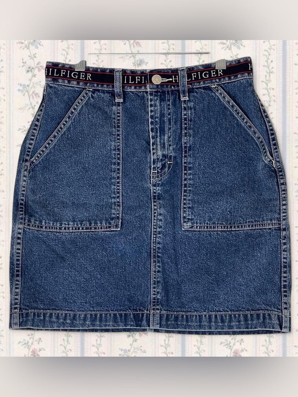 Vintage Tommy Hilfiger Denim Skirt with Logo Waistband